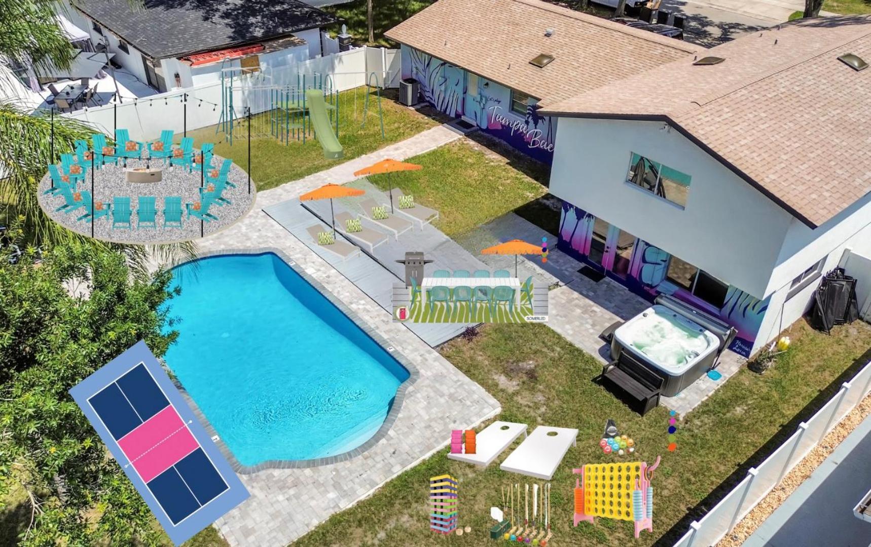 Heated Pool-hottub-selfie Wall-game Room-playset